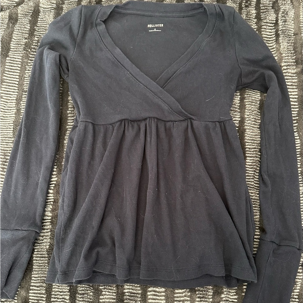 Hollister Women's Navy Long Sleeve Babydoll Top